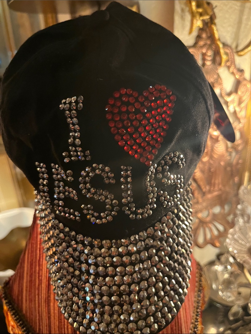 Embellished Black 'I ❤️ Jesus' Rhinestone Baseball Cap